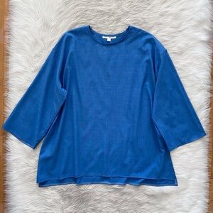 Mimu Maxi Blue Way Top Long Sleeve High Neckline Loose Fit Tunic Modest Shirt S